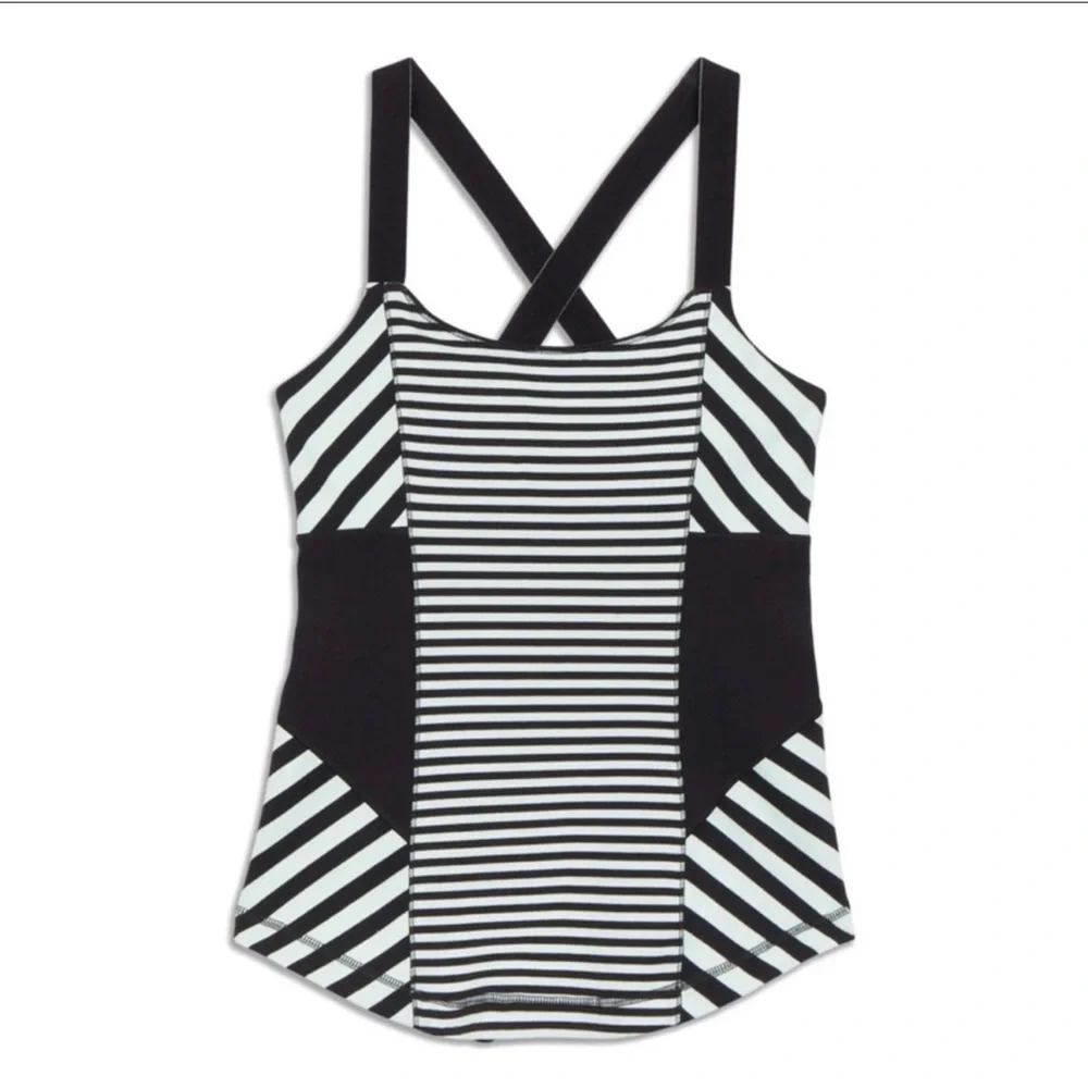 Lululemon Work It Out Sea Stripe Tank Size 6 Black Mint Green